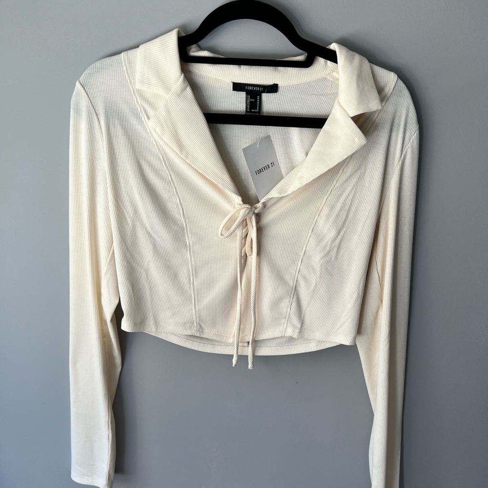 FOREVER 21 Cream Knit Long Sleeve Top
